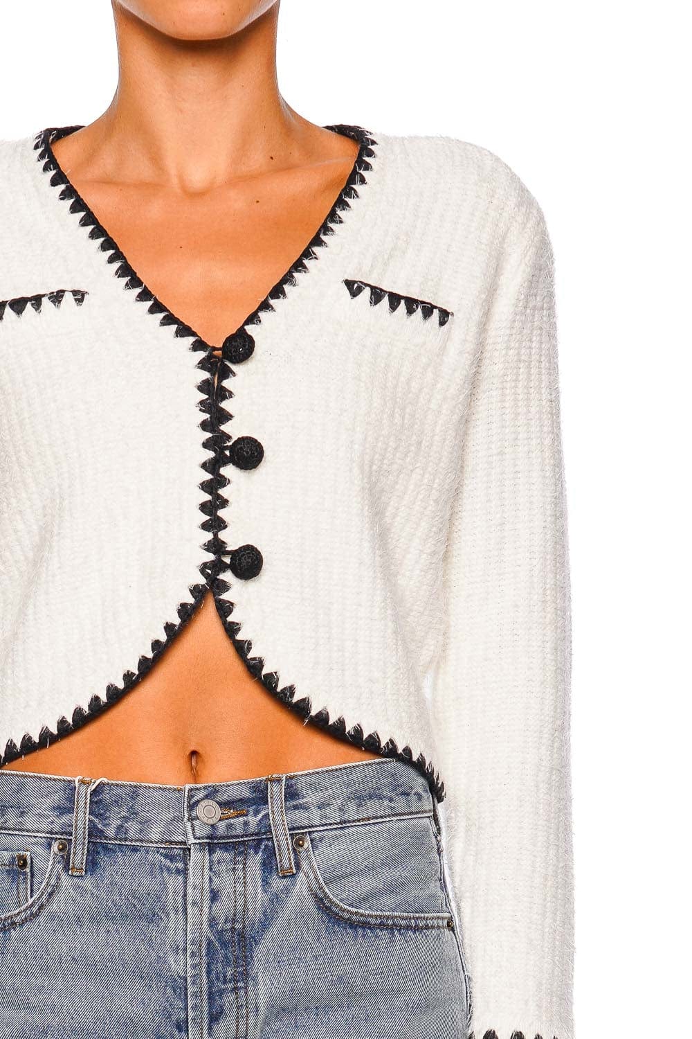 L'AGENCE Anaya Contrast Crochet Cropped Knit Cardigan