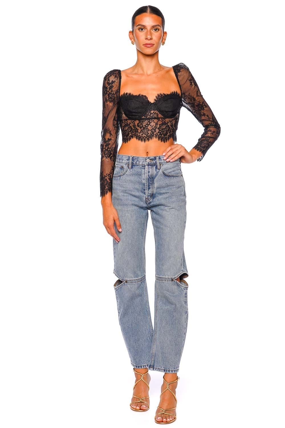 L'AGENCE Lori Black Lace Bustier Crop Top