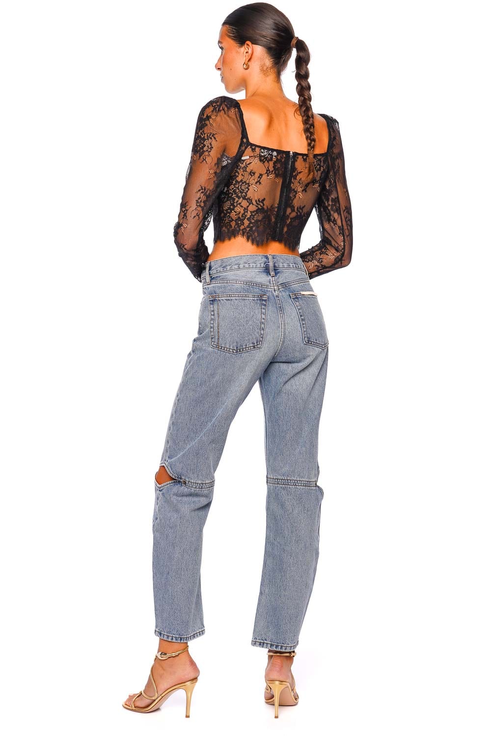 L'AGENCE Lori Black Lace Bustier Crop Top