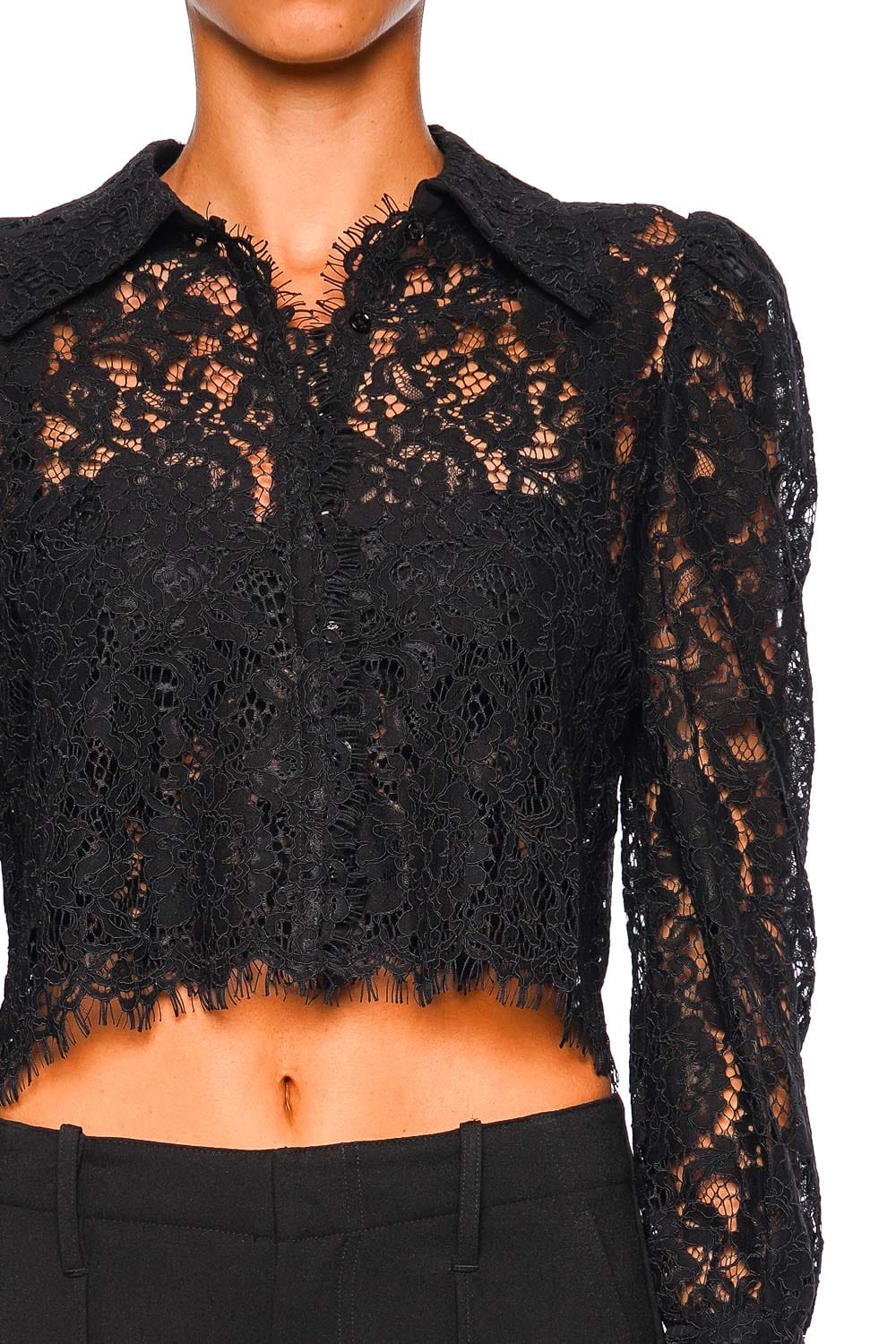 L'AGENCE Anita Black Lace Long Sleeve Cropped Blouse