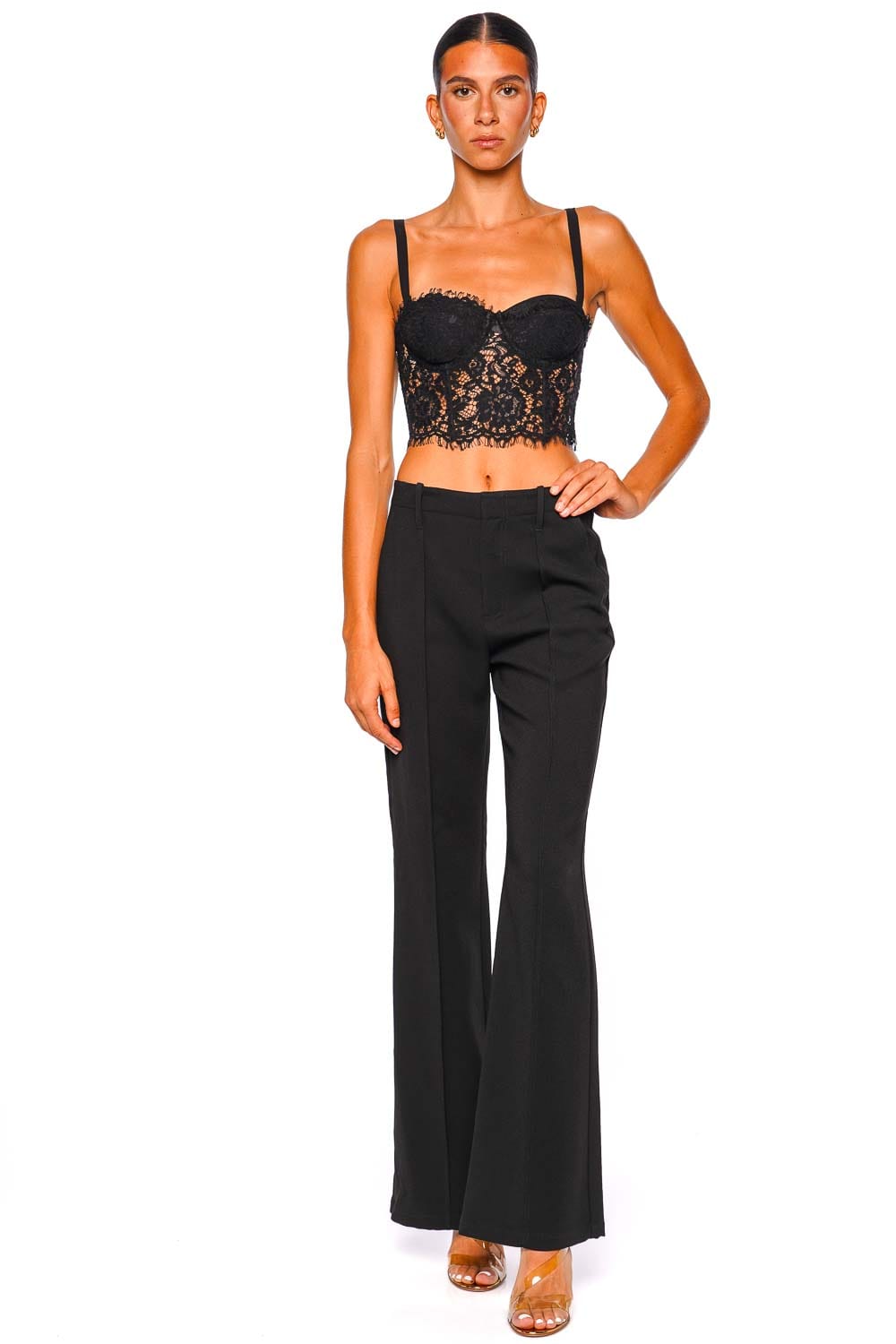 L'AGENCE Raquel Black Floral Lace Bustier Top