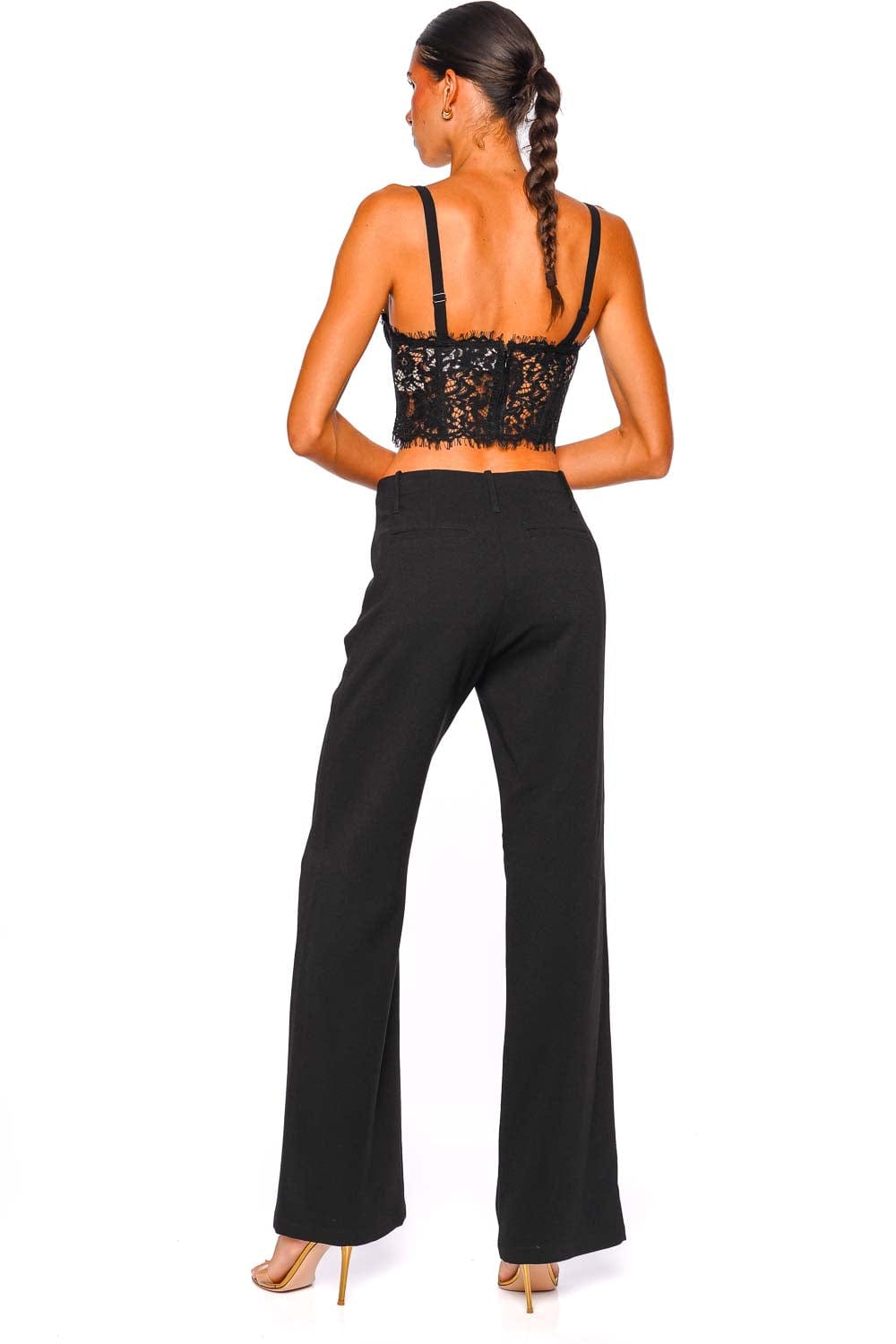 L'AGENCE Raquel Black Floral Lace Bustier Top