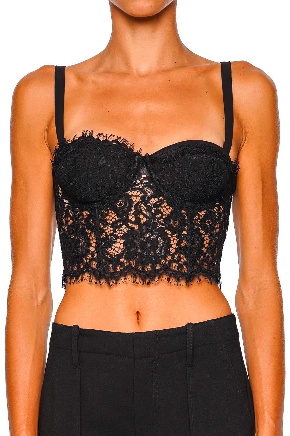 L'AGENCE Raquel Black Floral Lace Bustier Top