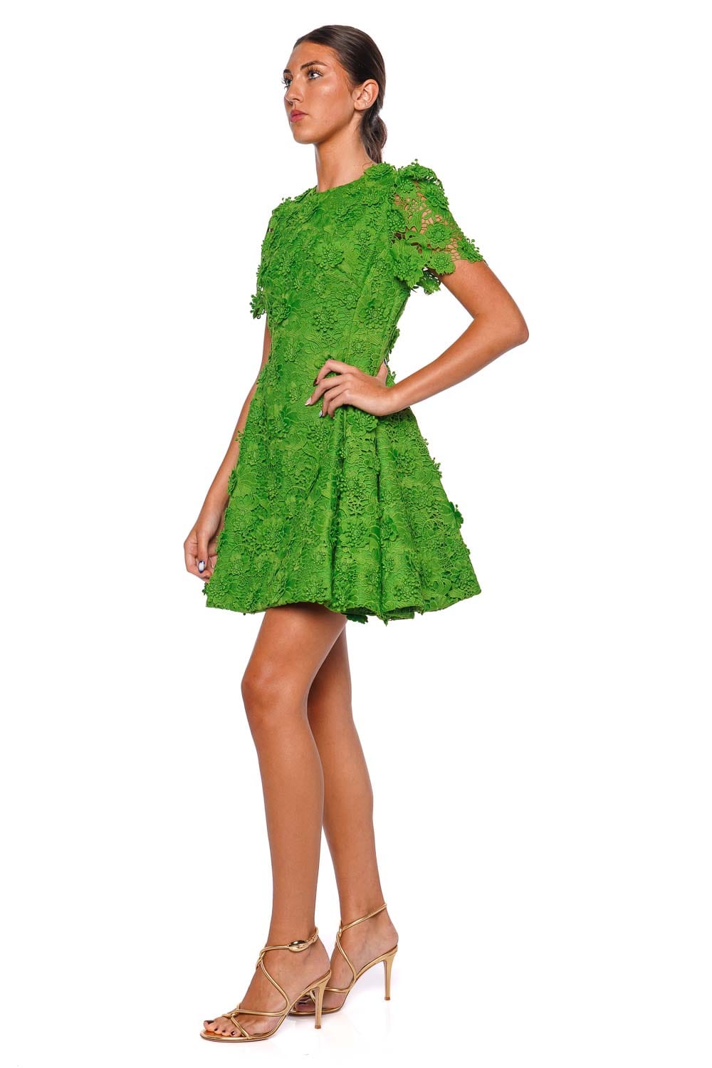 LEO LIN Elyse Fern Lace Short Sleeve Mini Dress