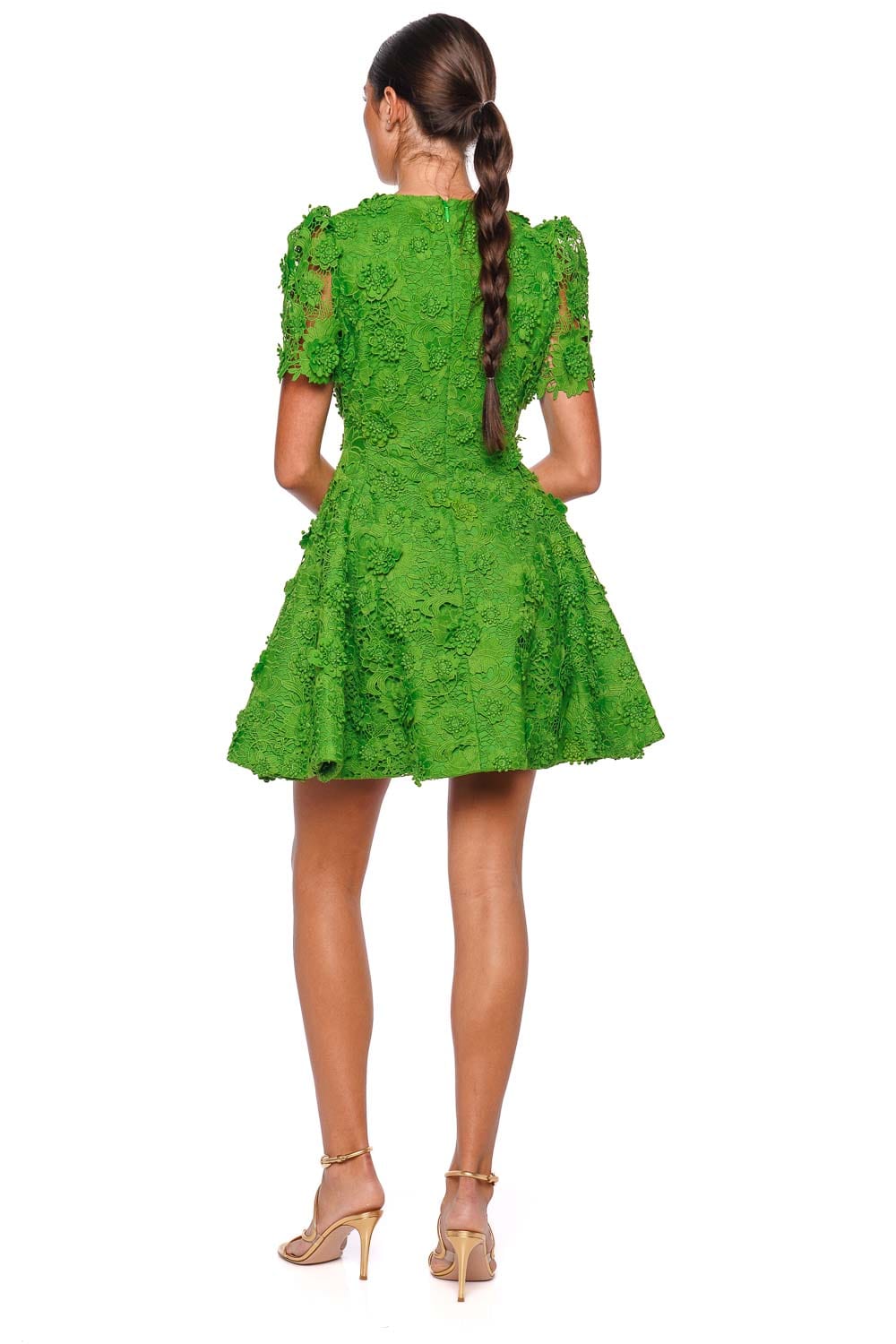 LEO LIN Elyse Fern Lace Short Sleeve Mini Dress