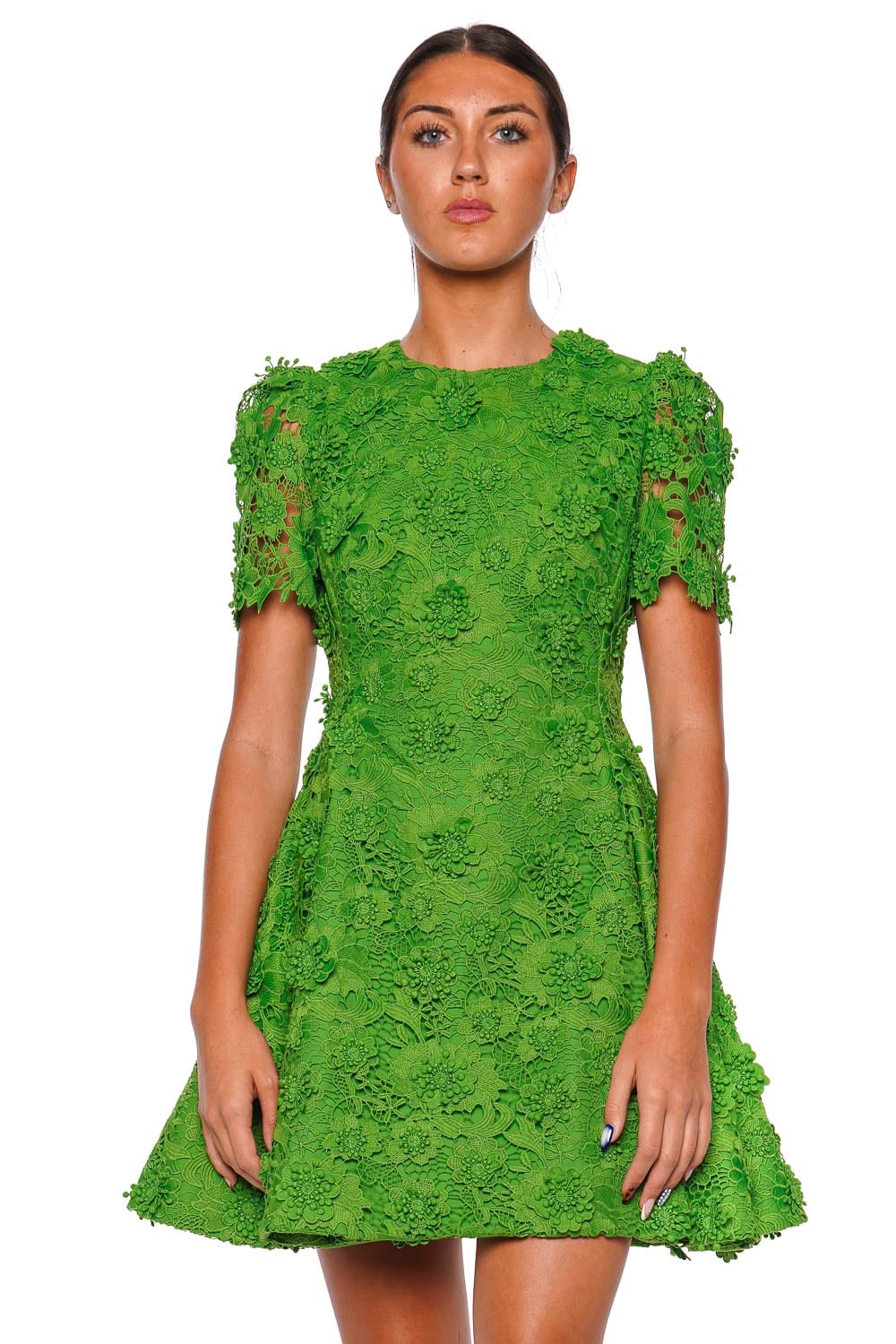 LEO LIN Elyse Fern Lace Short Sleeve Mini Dress