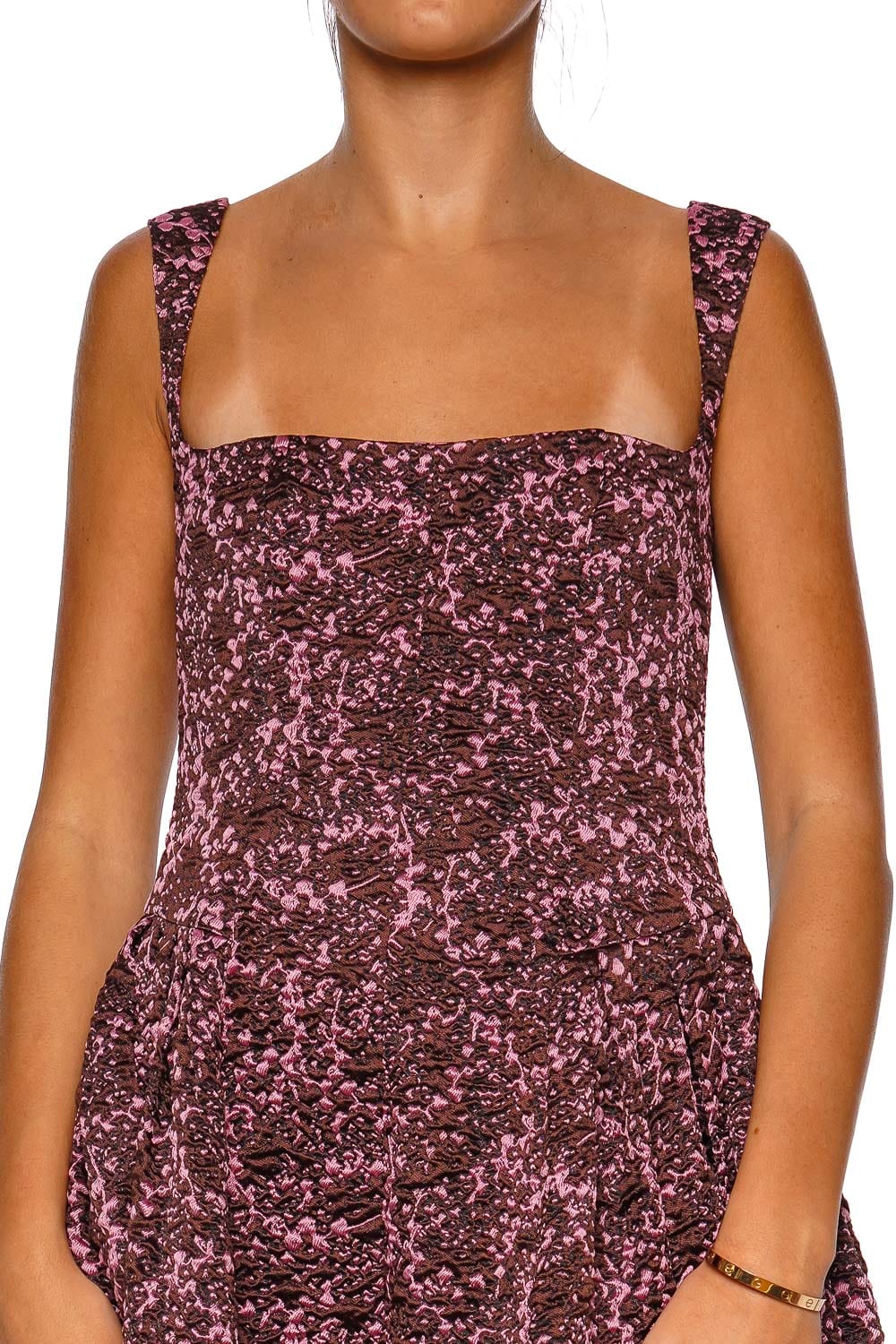 CLEA Sylvie Mulberry Jacquard Square Neck Maxi Dress
