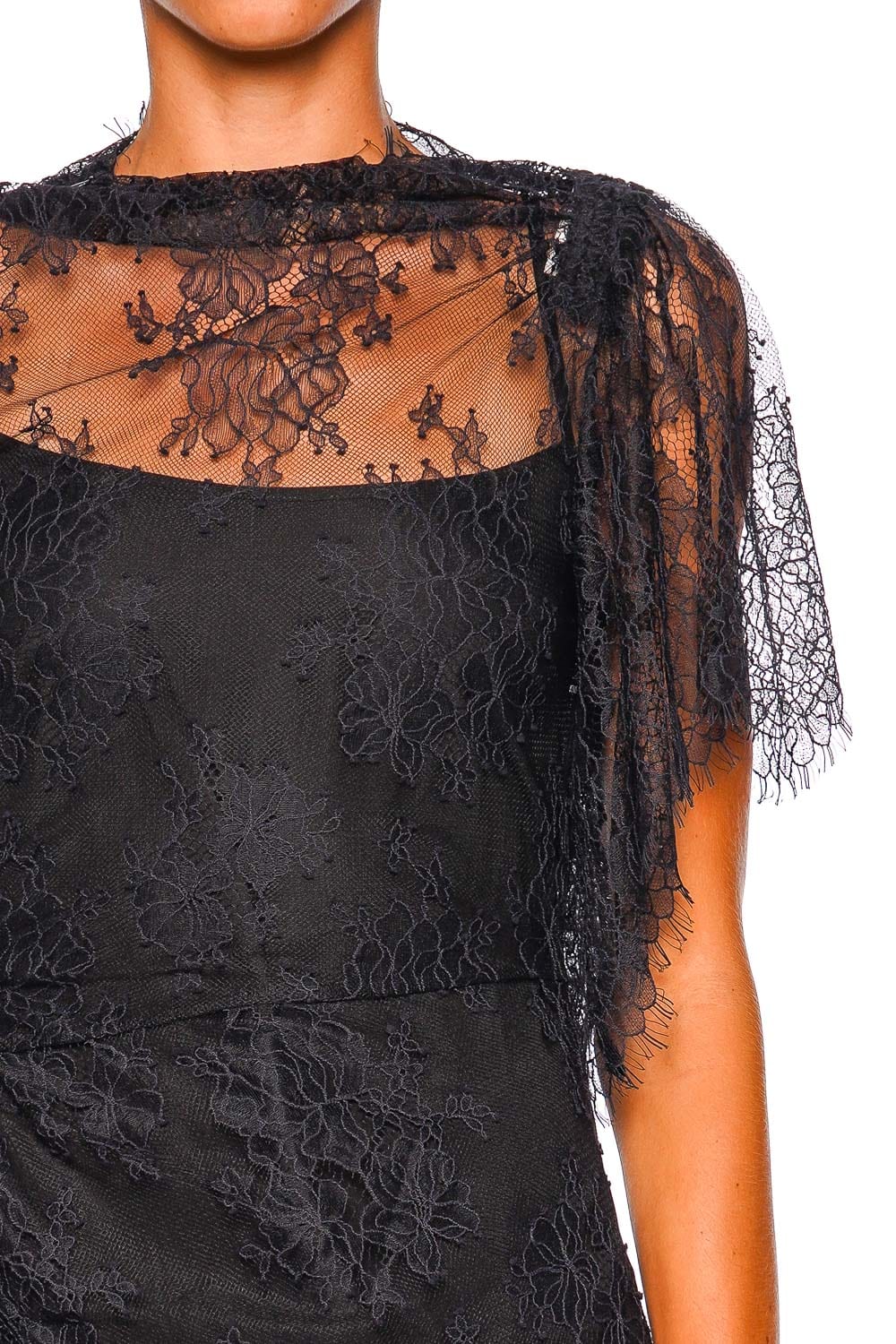 CLEA Sequoia Black Lace Asymmetrical Midi Dress