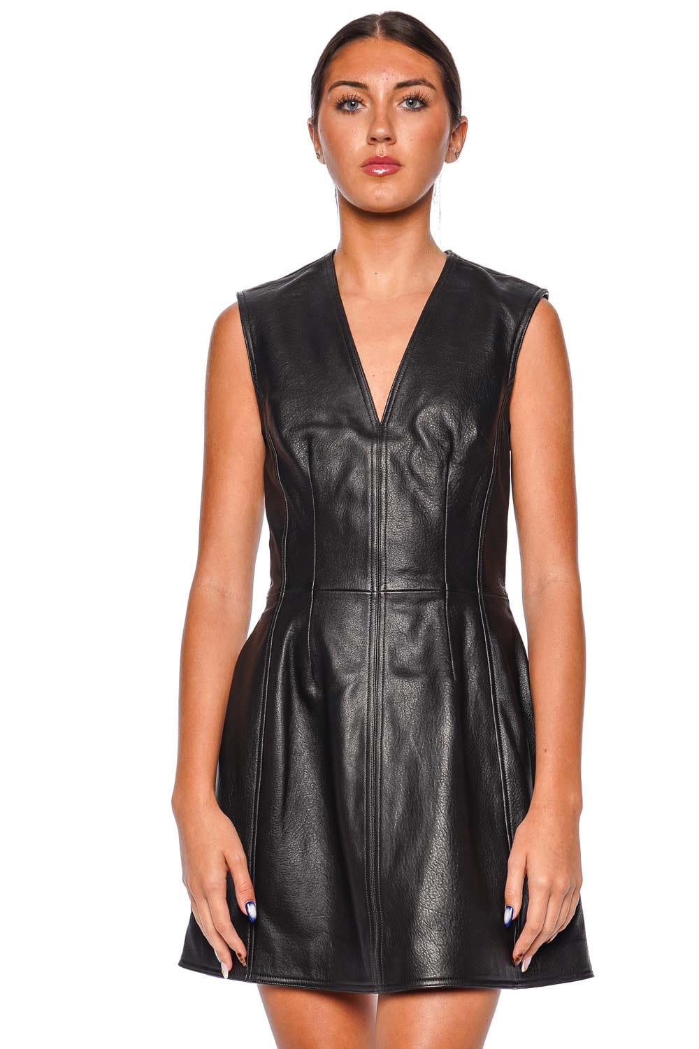 SIMKHAI Juliette Black Sleeveless Leather Mini Dress