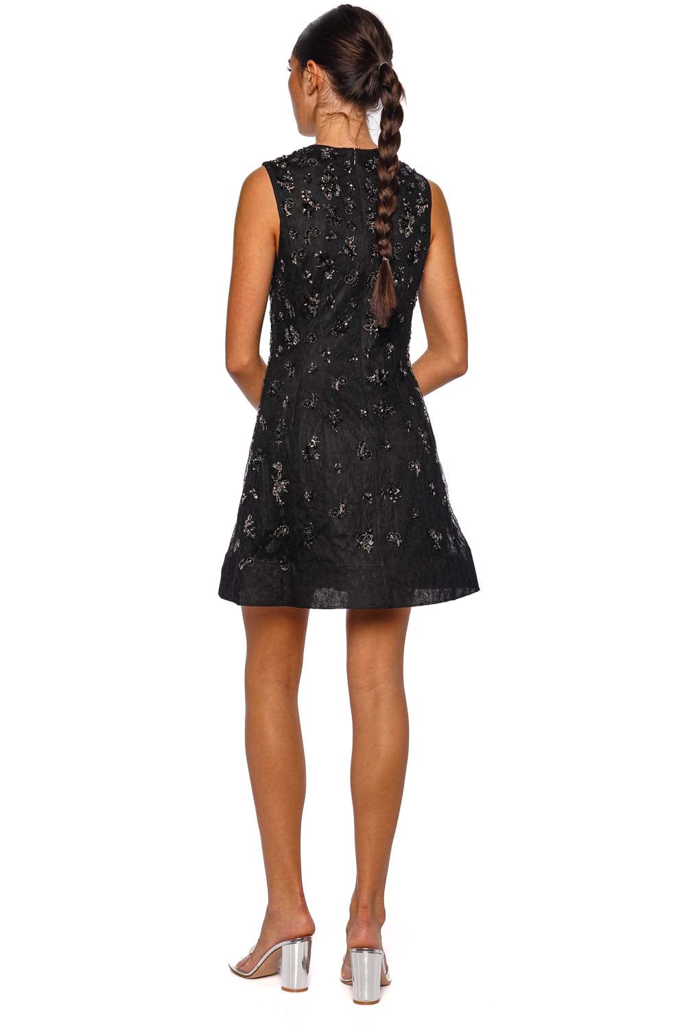 SIMKHAI Evelina Black Sleeveless Embellished Mini Dress