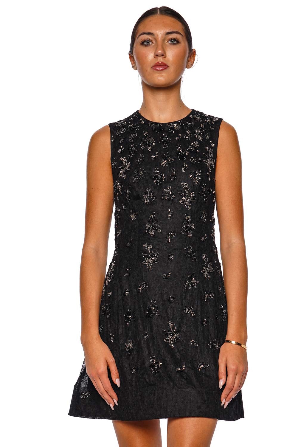 SIMKHAI Evelina Black Sleeveless Embellished Mini Dress