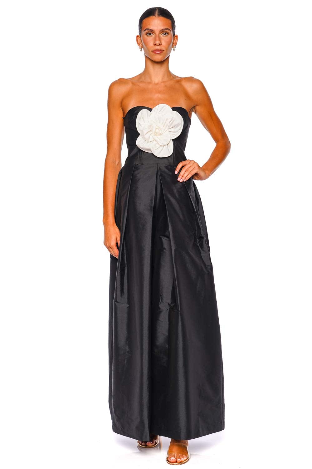 PatBO Taffeta Bloom Strapless Wide Leg Jumpsuit