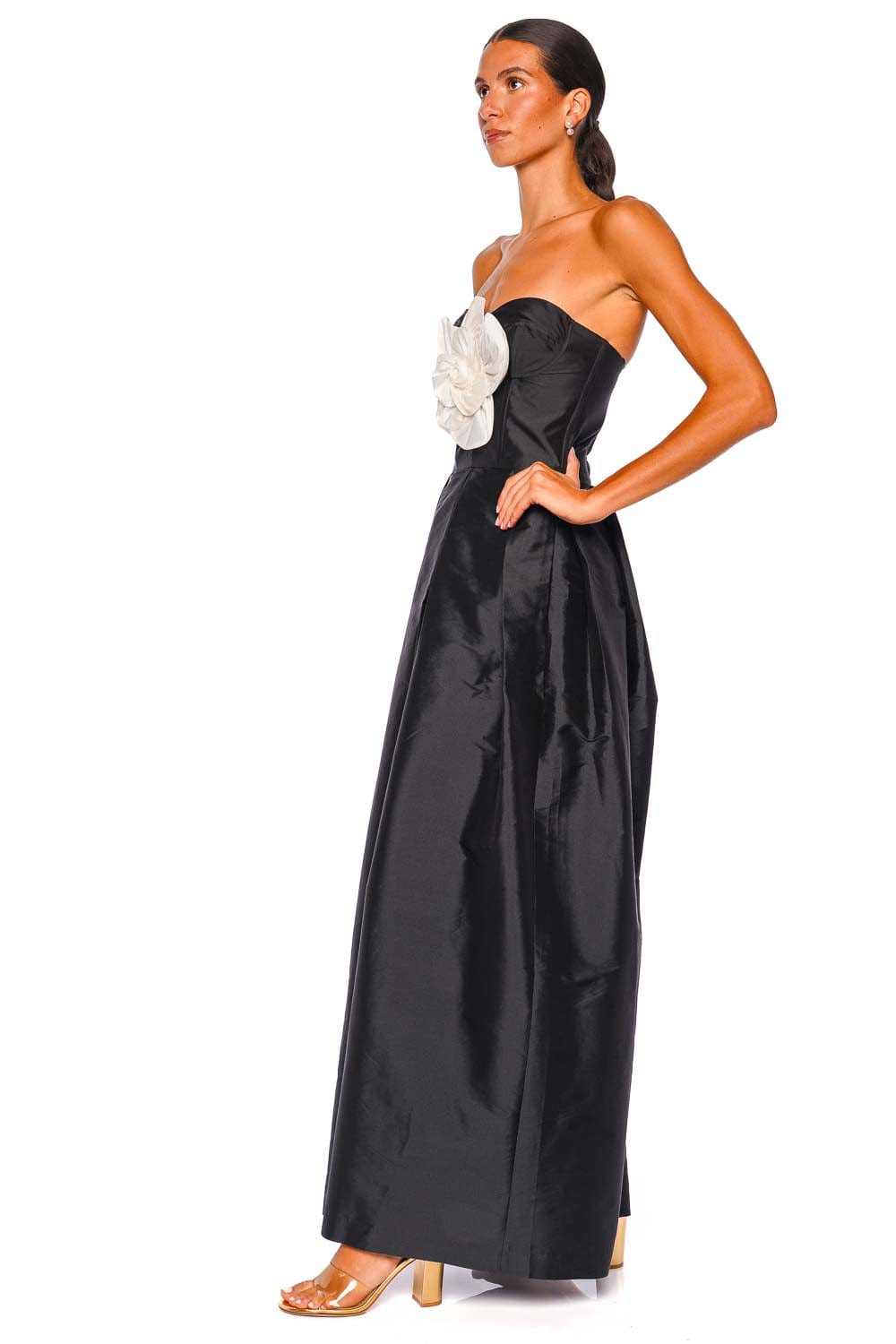 PatBO Taffeta Bloom Strapless Wide Leg Jumpsuit