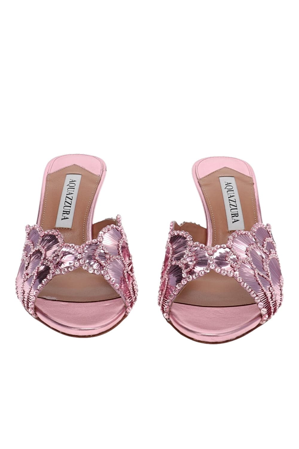 AQUAZZURA Ce Soir Scalloped Metallic Leather Mule