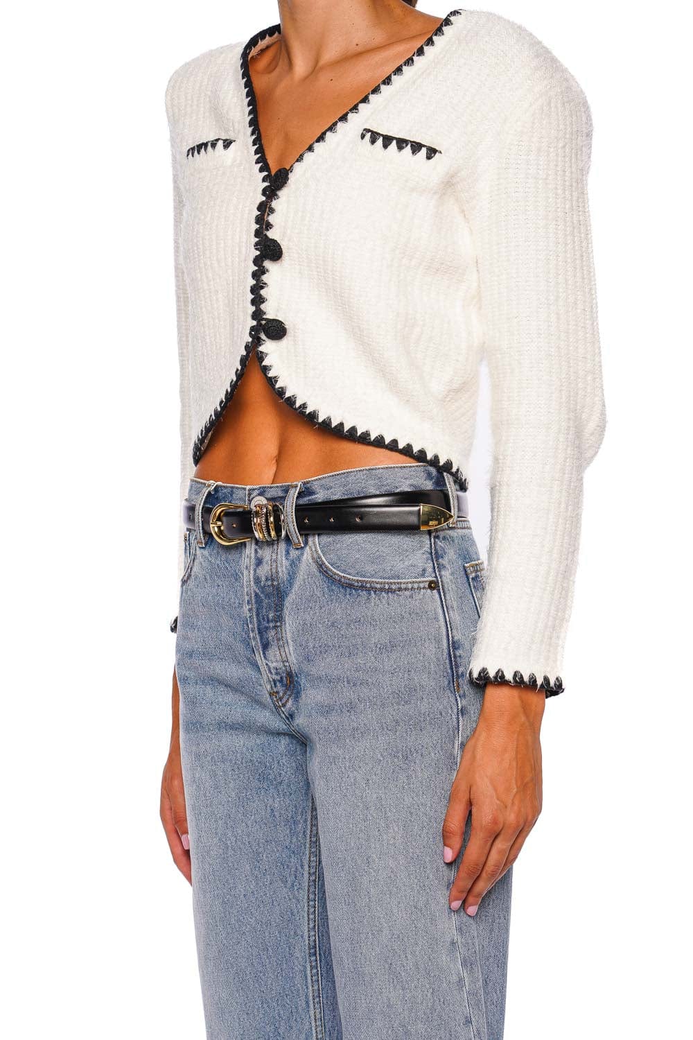 Déhanche Hollyhock Mixed Metal Jewel Black Leather Belt