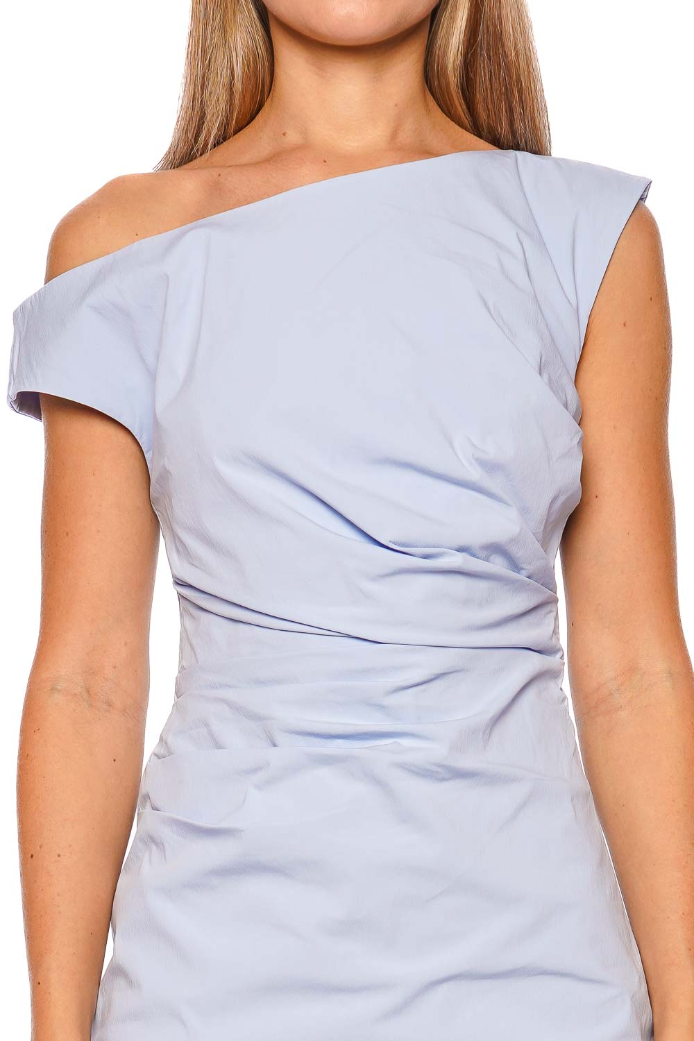 Shona Joy Campbell Cornflower Blue Off Shoulder Mini Dress