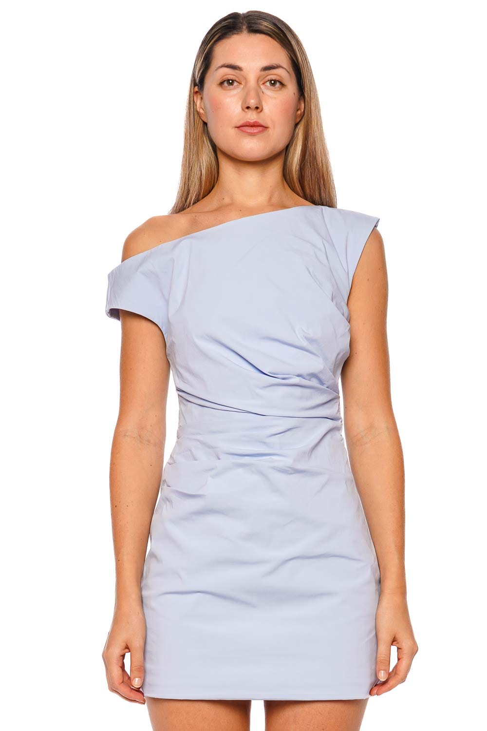 Shona Joy Campbell Cornflower Blue Off Shoulder Mini Dress