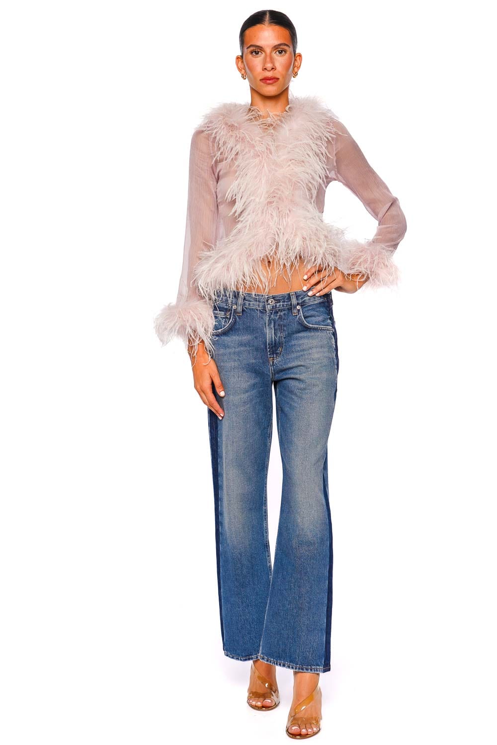 Bubish Gigi Sheer Lilac Feather Trim Blouse