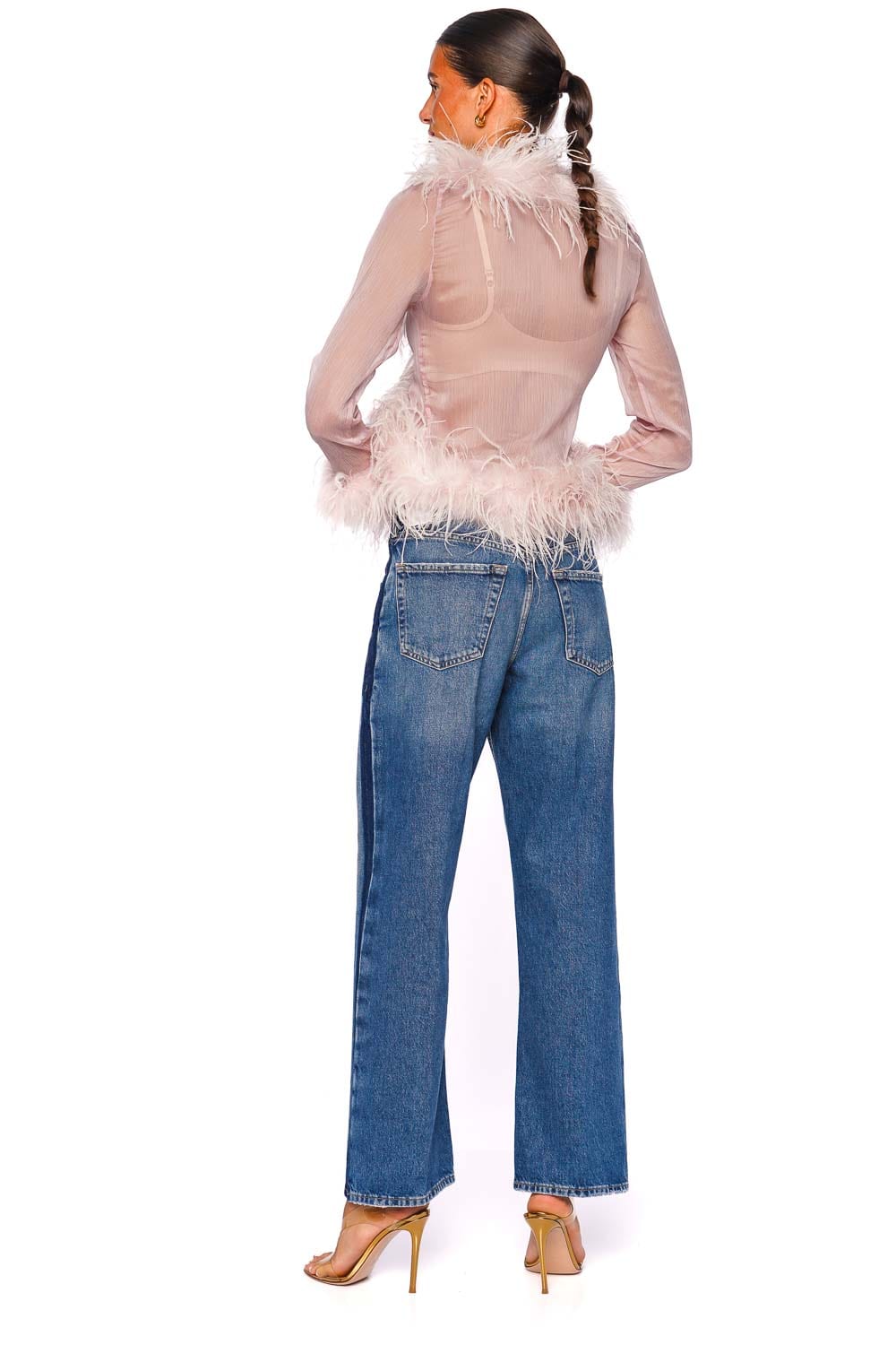 Bubish Gigi Sheer Lilac Feather Trim Blouse