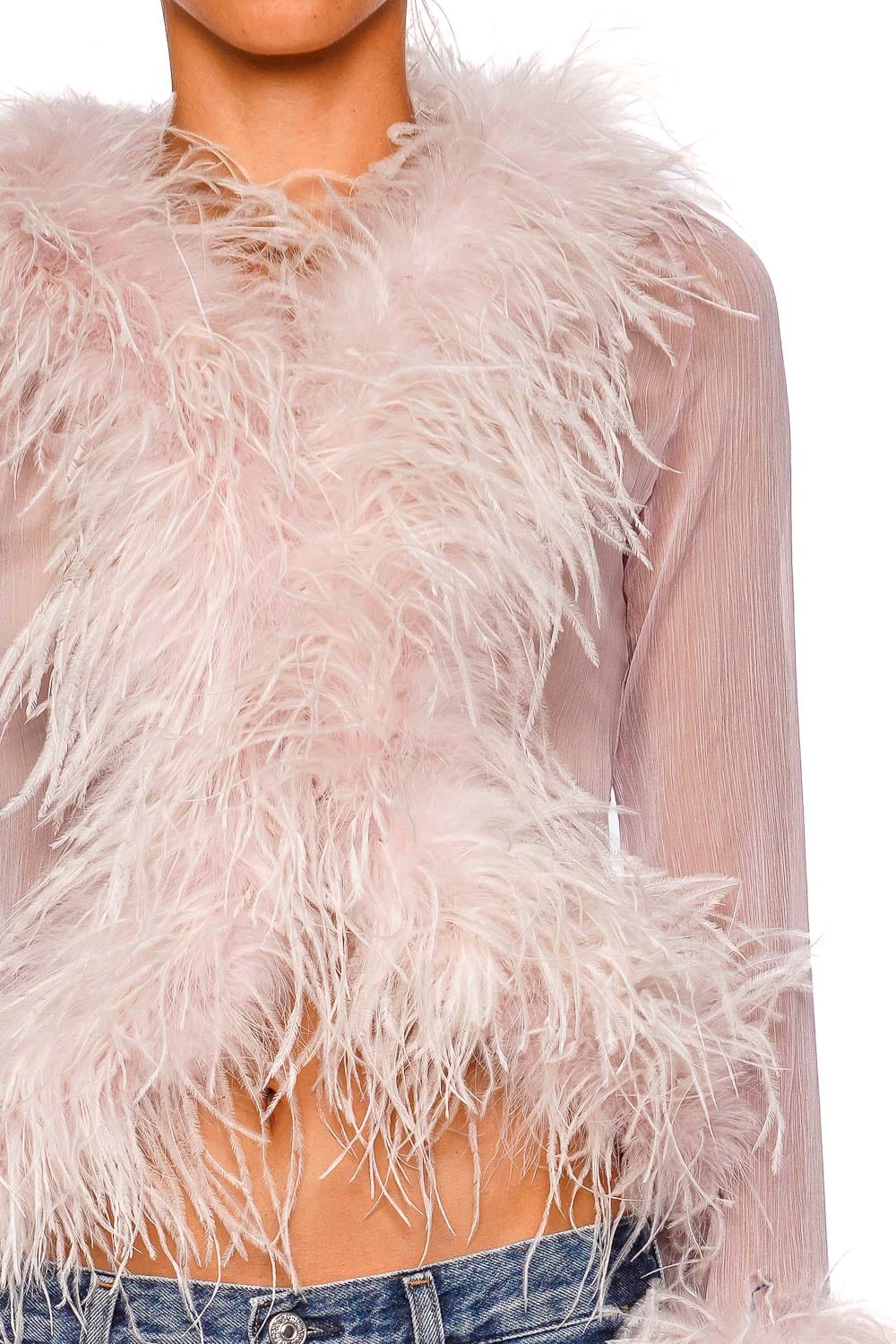 Bubish Gigi Sheer Lilac Feather Trim Blouse
