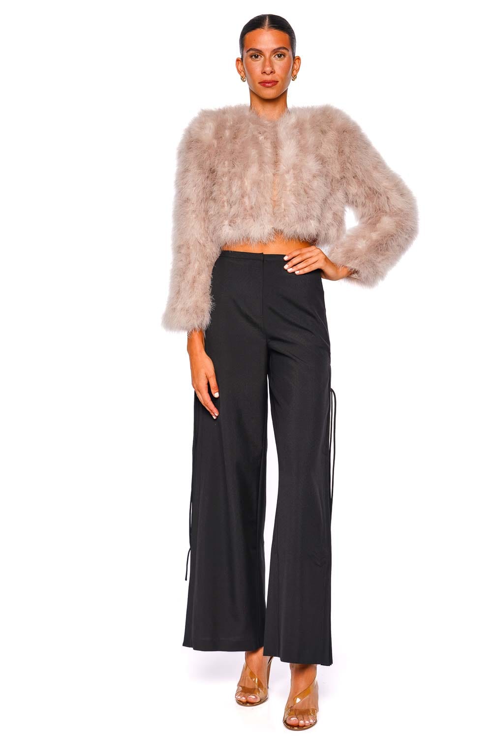 Bubish Manhattan Cropped Blush Feather Jacket
