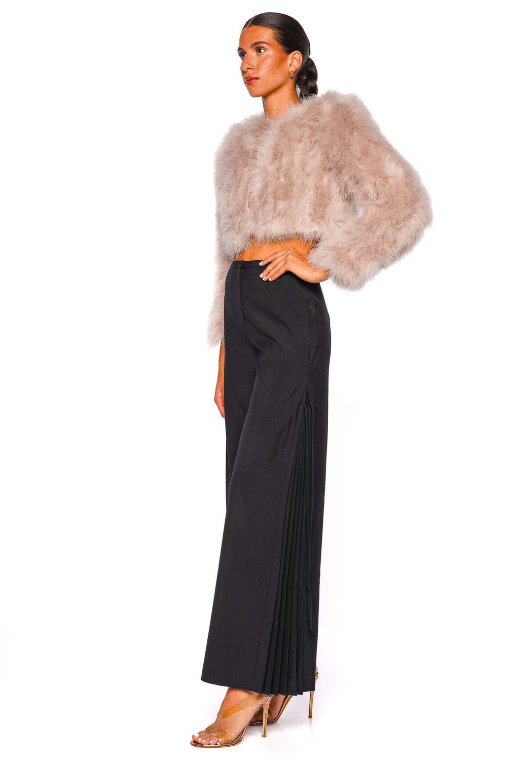 Bubish Manhattan Cropped Blush Feather Jacket