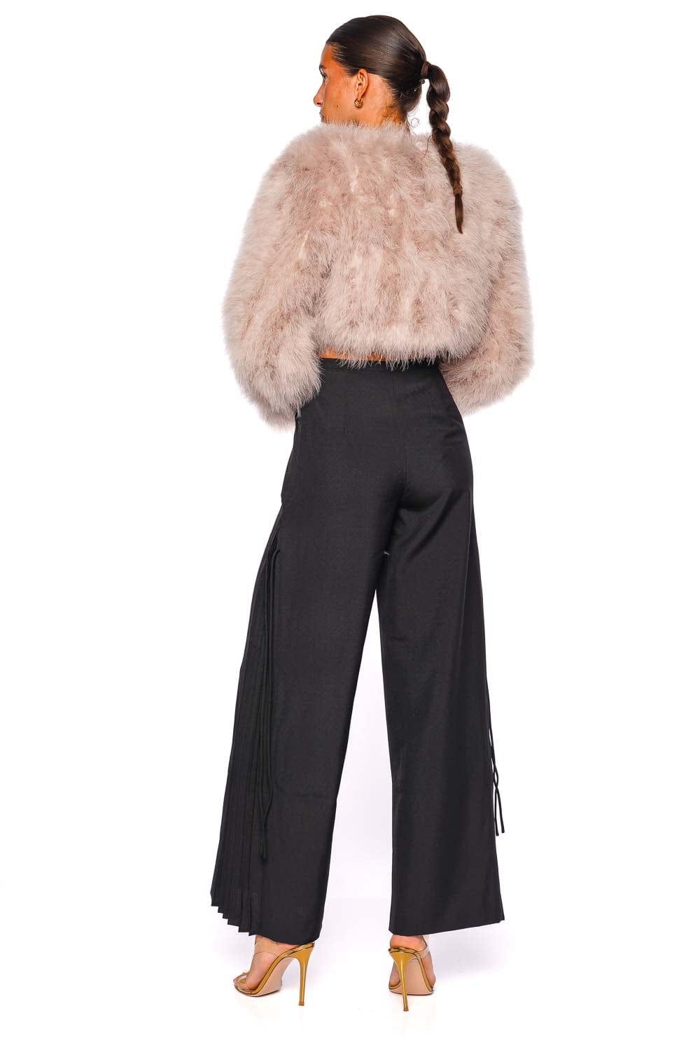 Bubish Manhattan Cropped Blush Feather Jacket