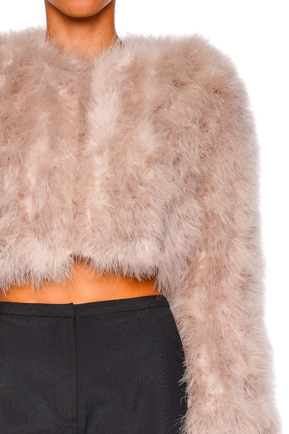 Bubish Manhattan Cropped Blush Feather Jacket