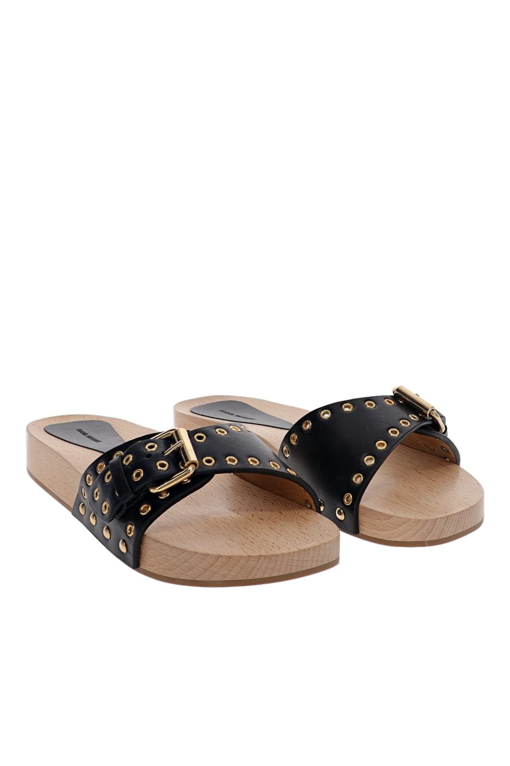 Isabel Marant Jaso Black Leather Studded Slide Sandals