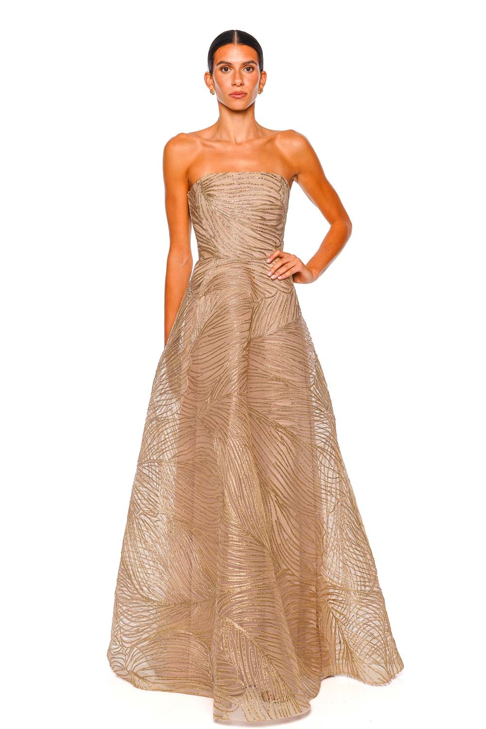 Naeem Khan Gold Metallic Raffia Strapless Gown