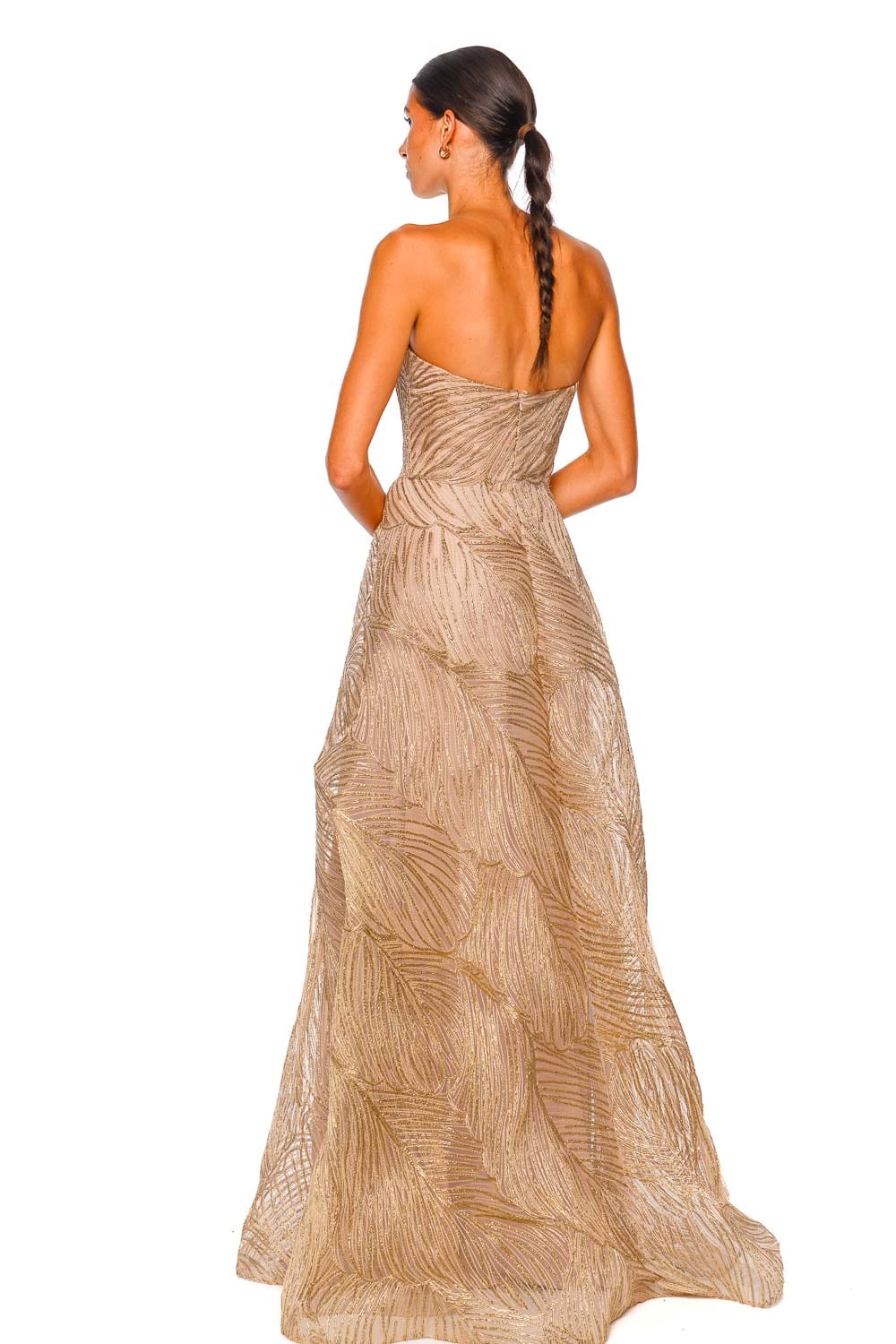 Naeem Khan Gold Metallic Raffia Strapless Gown