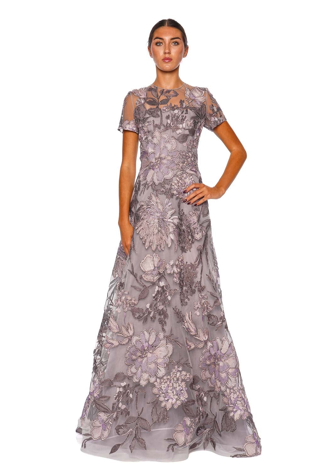 Naeem Khan Metallic Raffia Cap Sleeve Gown