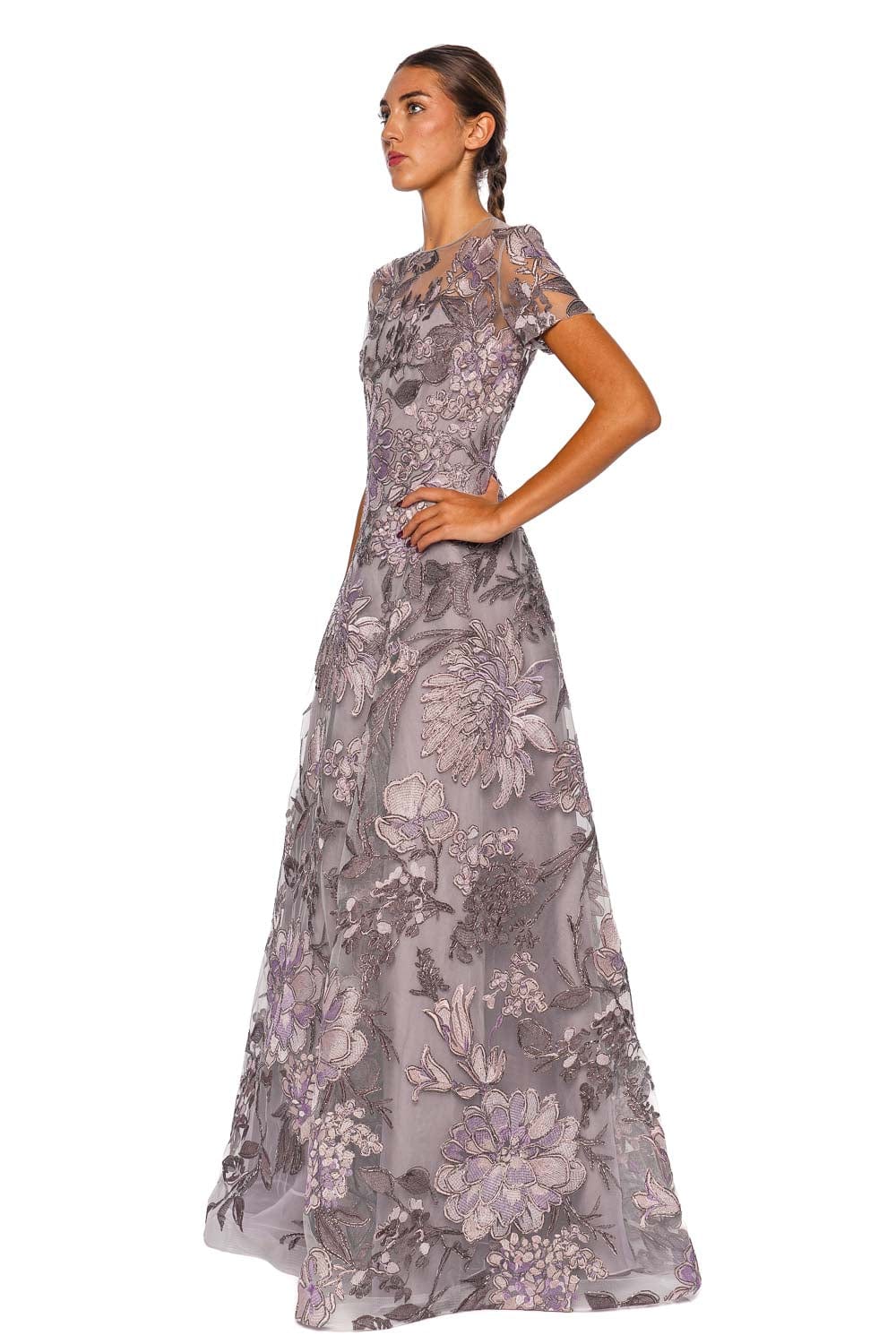 Naeem Khan Metallic Raffia Cap Sleeve Gown
