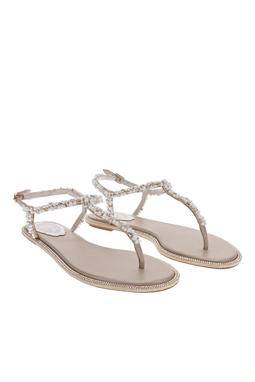 RENE CAOVILLA Diana Crystal Pearl Embellished Flat Sandals