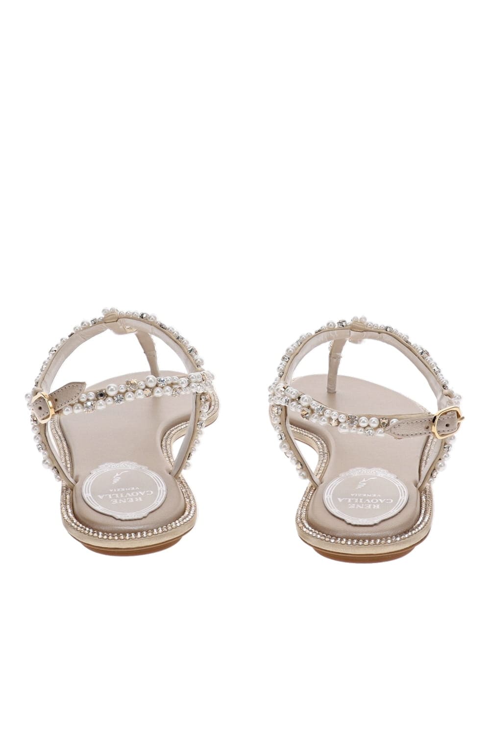 RENE CAOVILLA Diana Crystal Pearl Embellished Flat Sandals