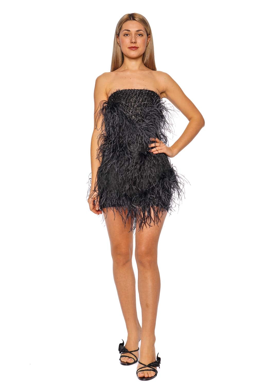 16arlington Visea Nero Feathered Strapless Mini Dress 16arlington Visea Nero Feathered Strapless Mini Dress