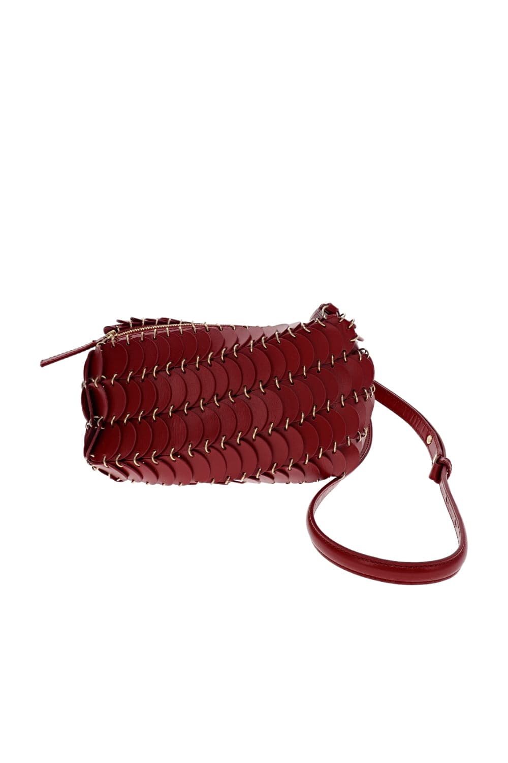 Rabanne Paco Red Leather Disc Crossbody Bag