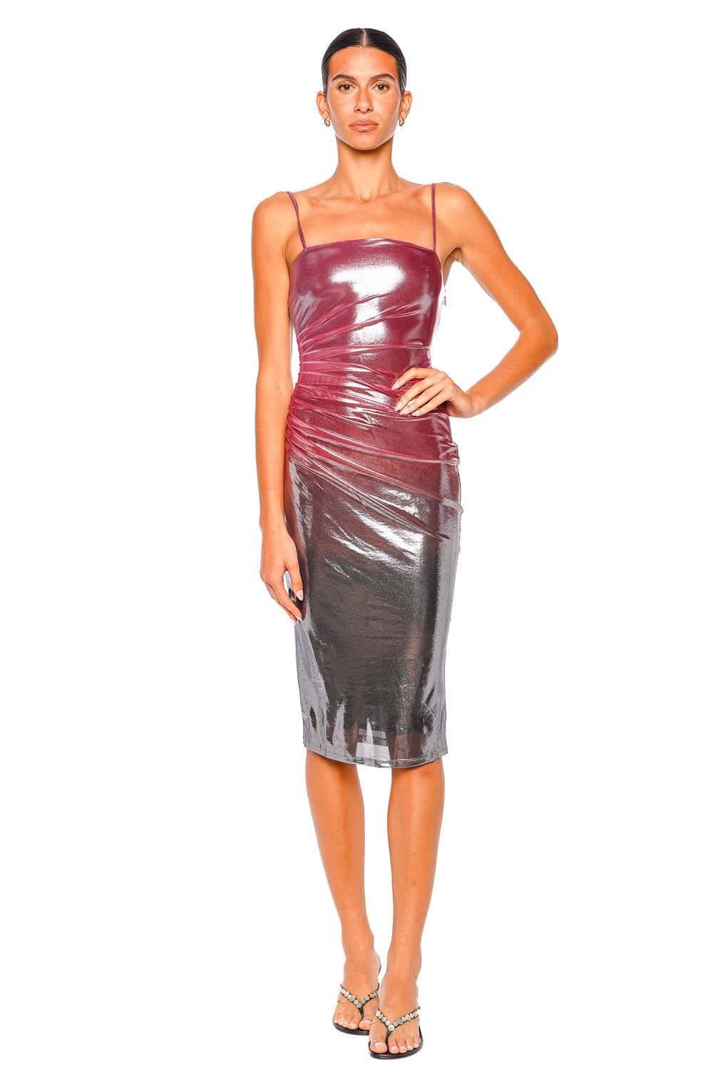 Fleur Du Mal Pink Metallic Ombre Strappy Midi Dress