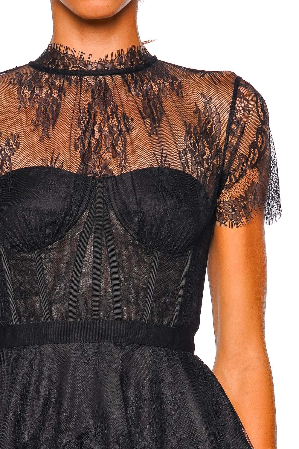 SIMKHAI Kehlani Black Lace Short Sleeve Bustier Top