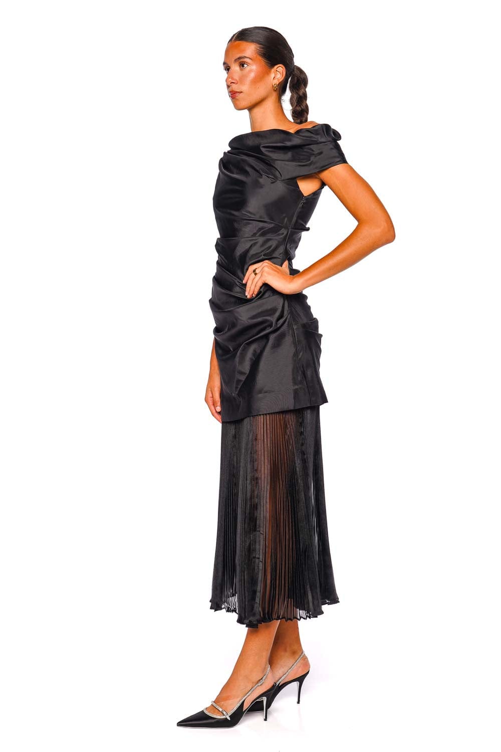 SIMKHAI Ammalie Black Off-Shoulder Combo Midi Dress