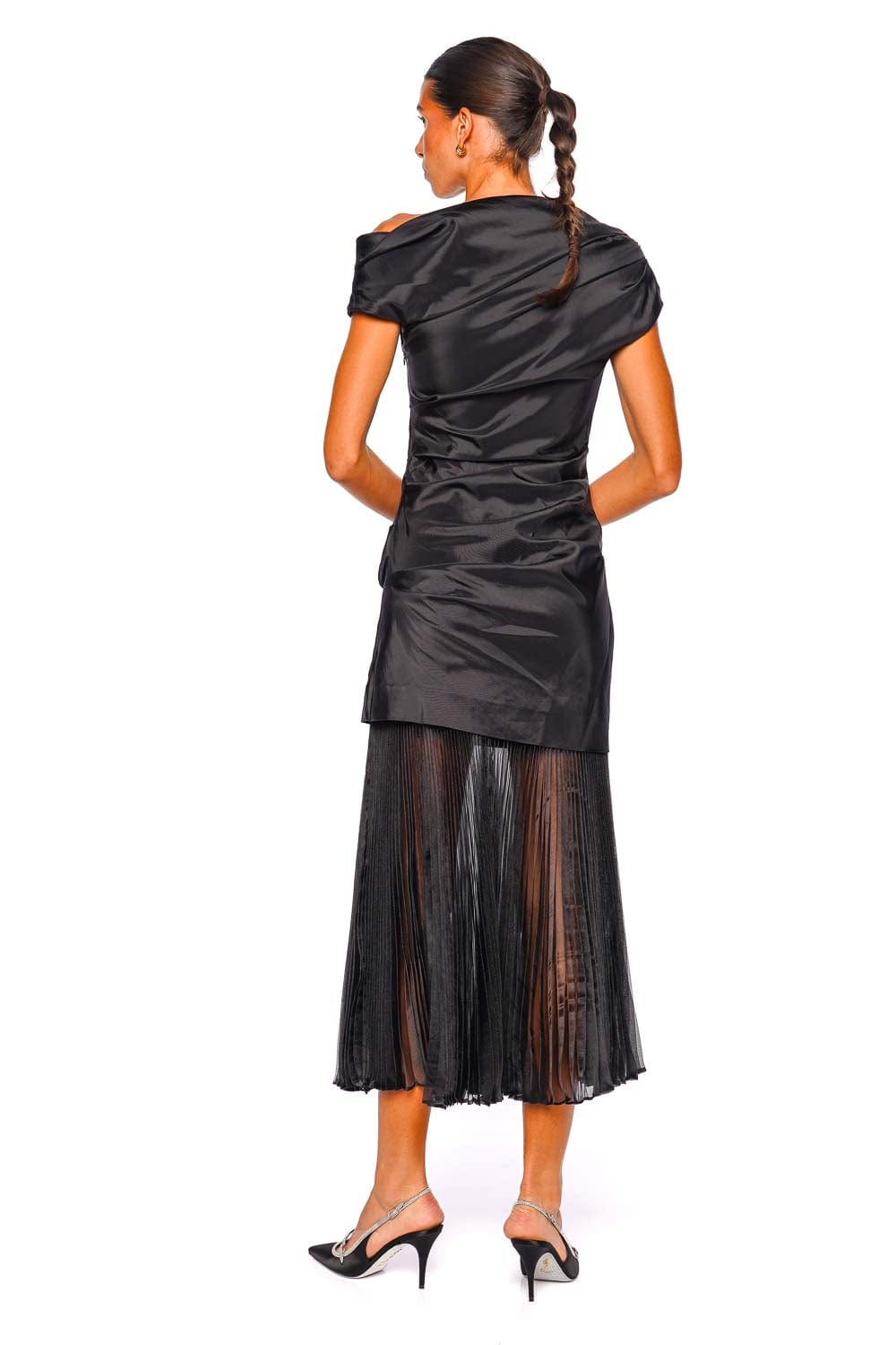 SIMKHAI Ammalie Black Off-Shoulder Combo Midi Dress
