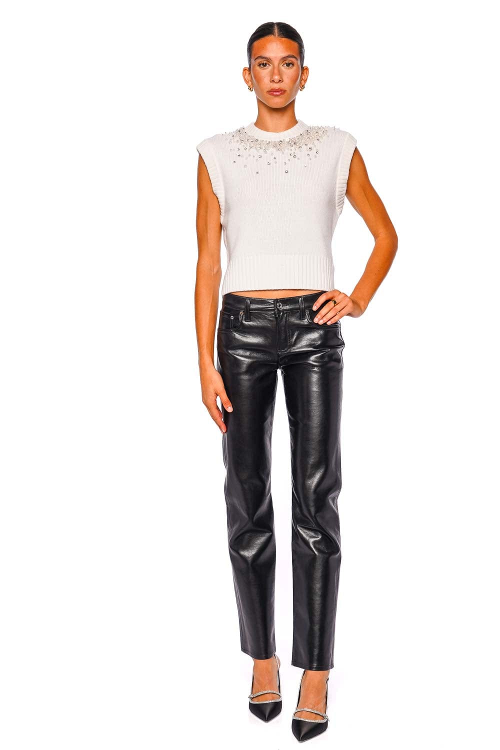 SIMKHAI Candra Ivory Sleeveless Embellished Vest