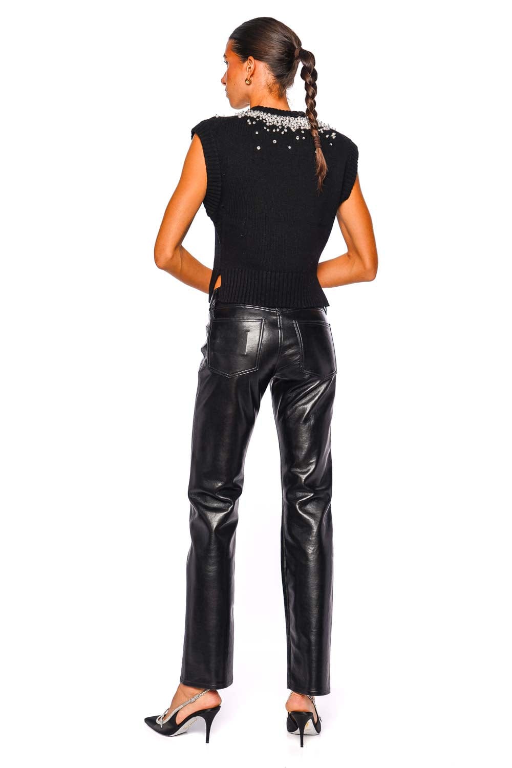 SIMKHAI Candra Black Embellished Cashmere Knit Vest