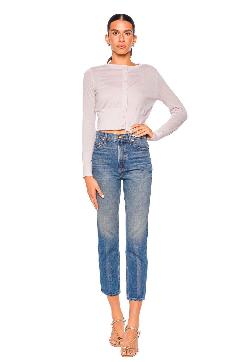 LoveShackFancy Lilac Long Sleeve Cropped Cardigan