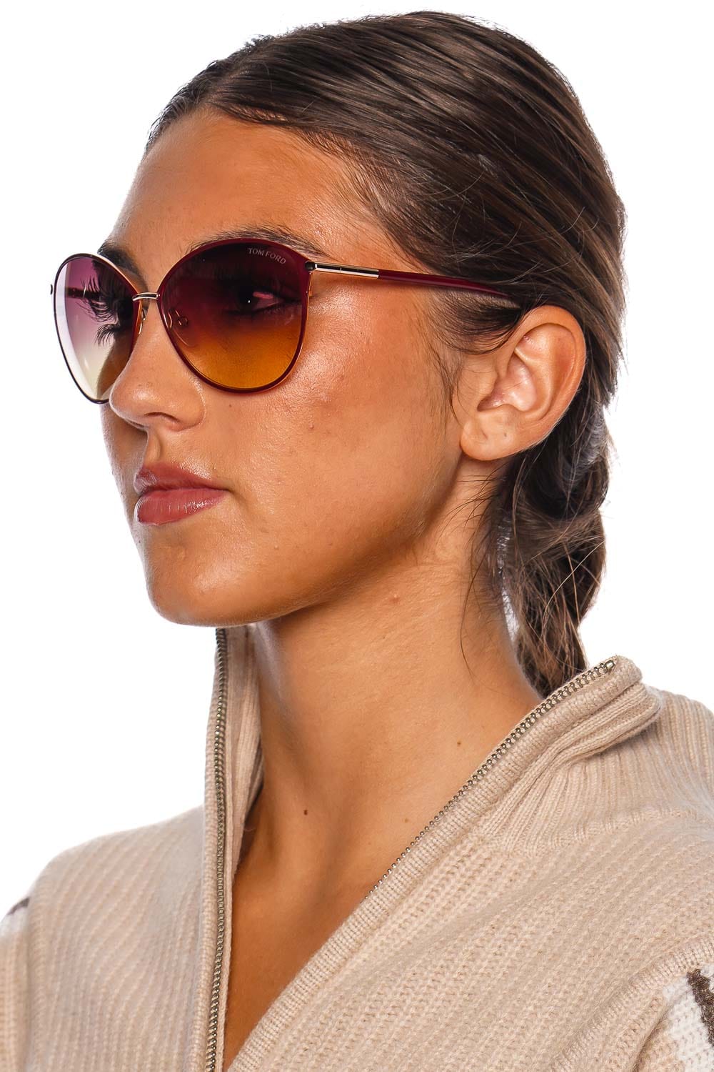 Tom Ford Eyewear Gradient Burgundy Metal Frame Sunglasses