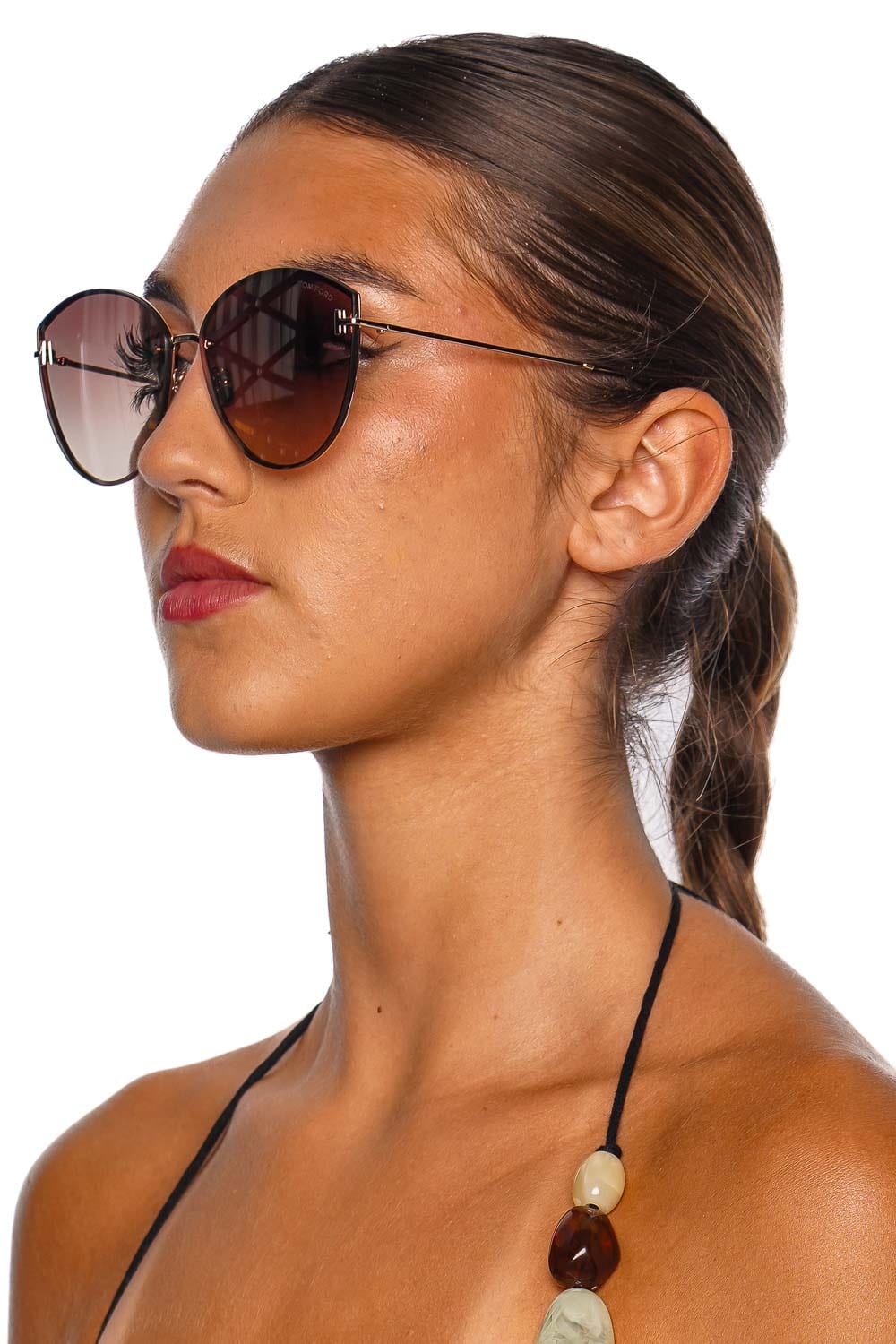 Tom Ford Eyewear Evangeline Brown Cat Eye Sunglasses