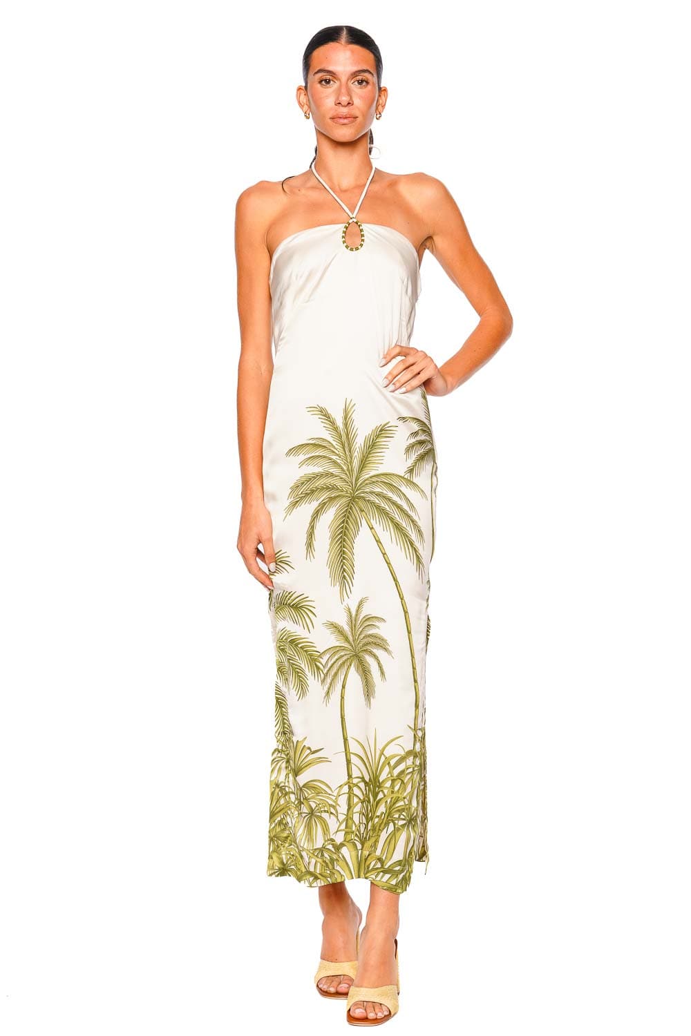 Andres Otalora Una Cancion Palm Halter Maxi Dress