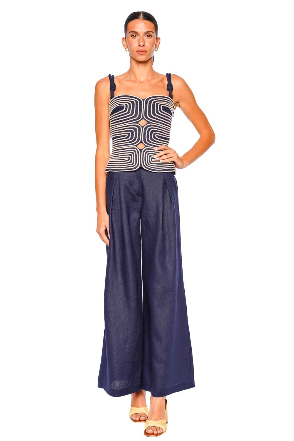 Andres Otalora Marea Navy Embellished Cut Out Top