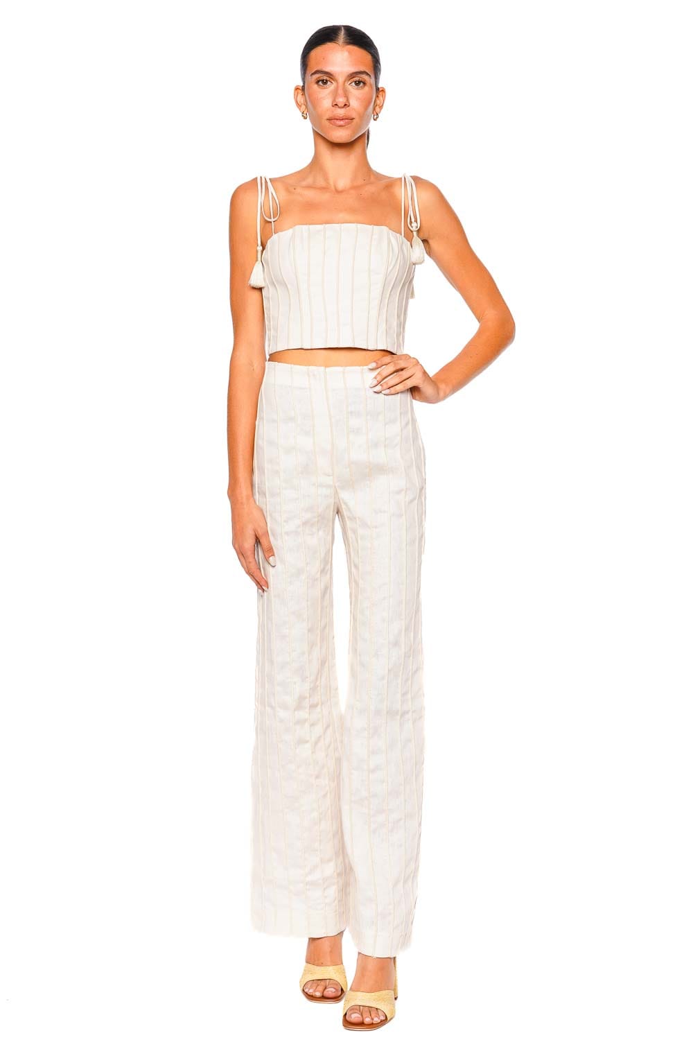 Andres Otalora Ivory High-Waisted Wide-Leg Pants