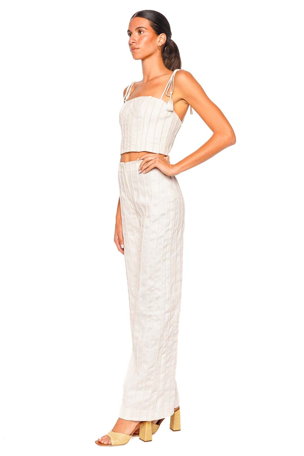 Andres Otalora Ivory High-Waisted Wide-Leg Pants
